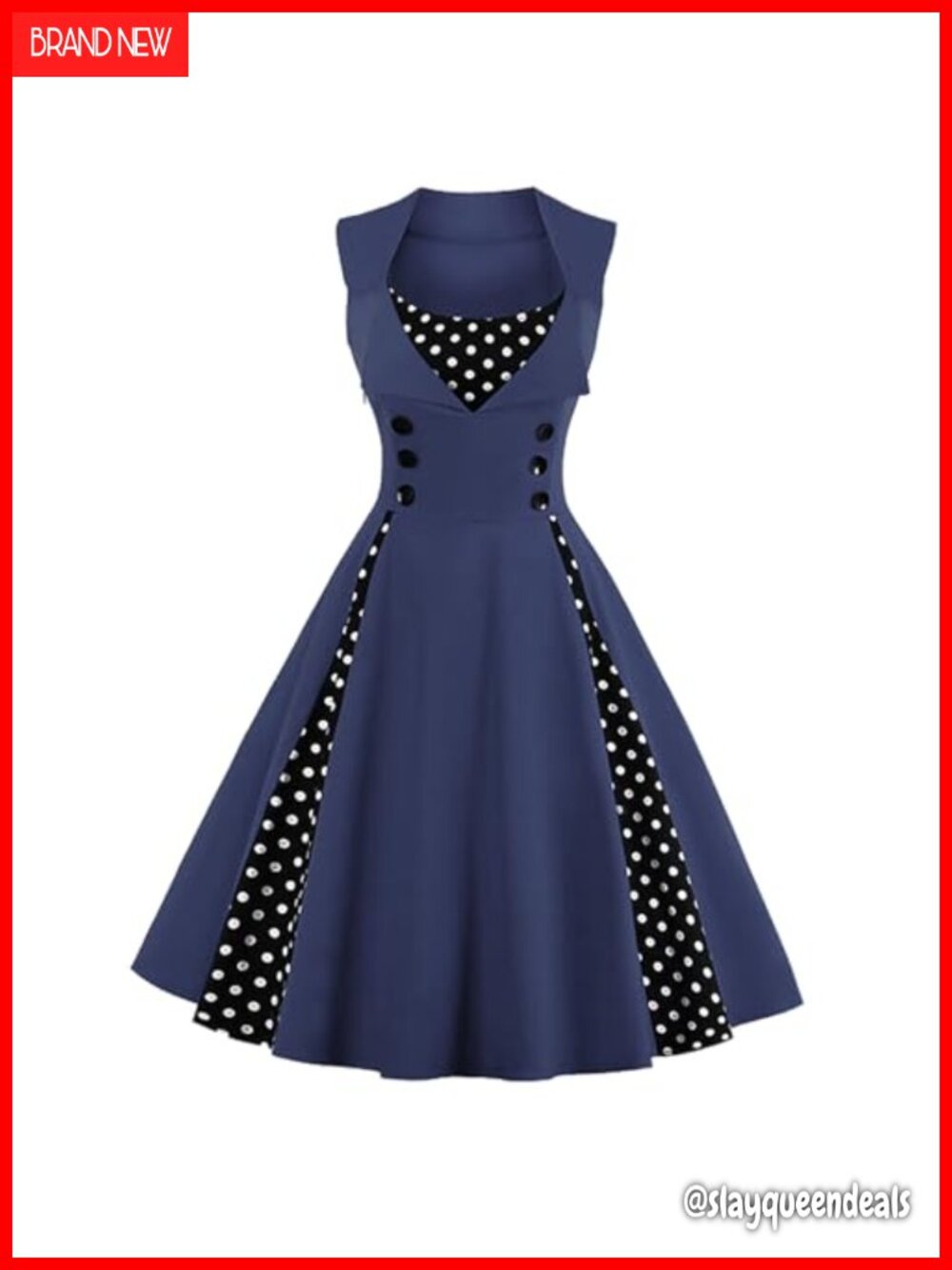 Sleeveless Polka Dot A-Line Fit & Flare Swing Cocktail Party Dress